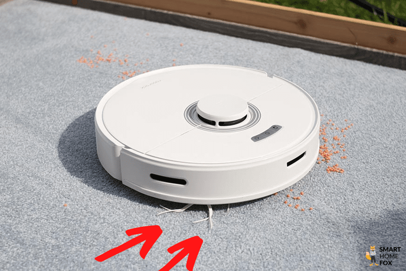 Die Seitenbürste des Roborock Q7 Max Plus verbiegt sich beim Reinigen eines hochflorigen Teppichs